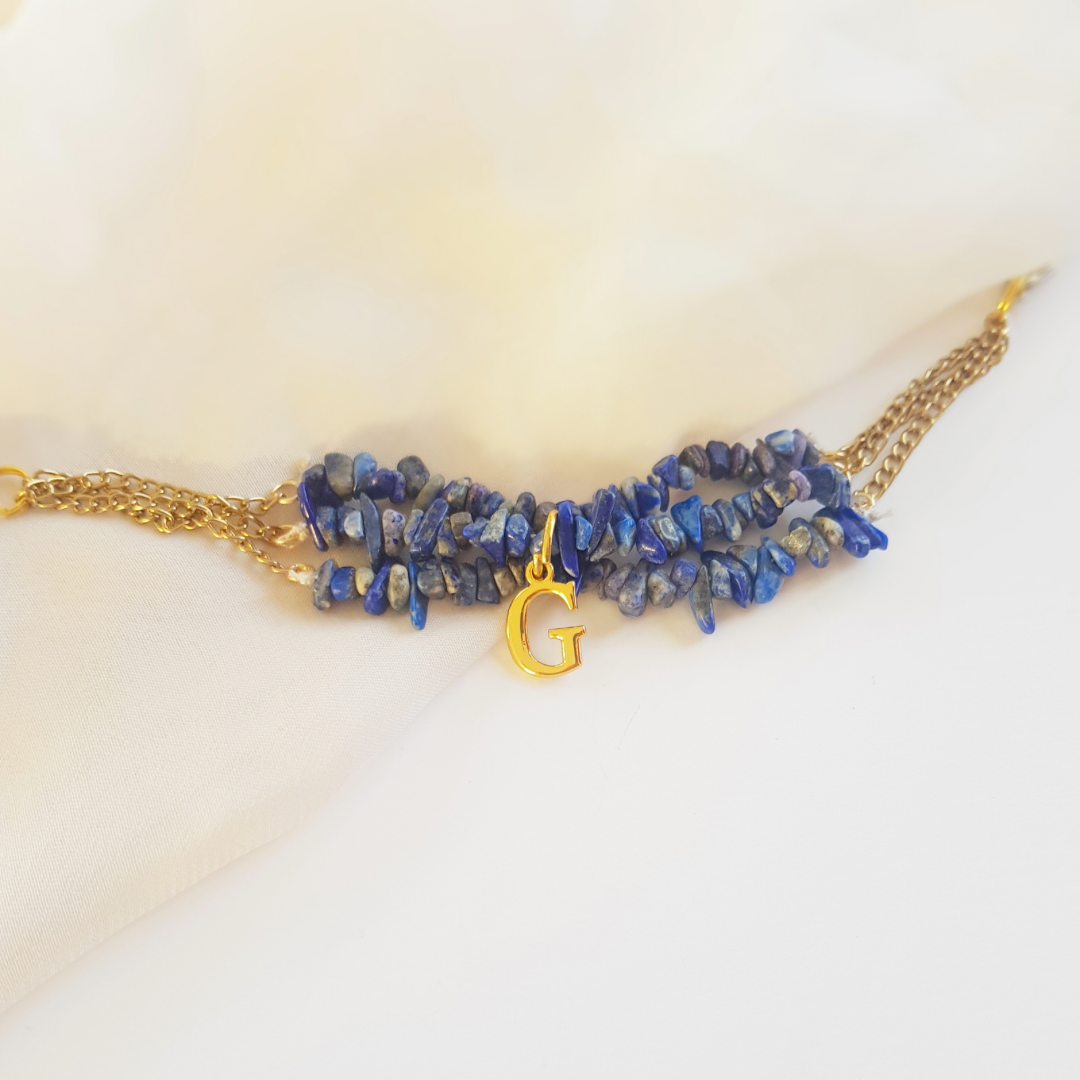 Personalised Blue Stone Alphabet Bracelet