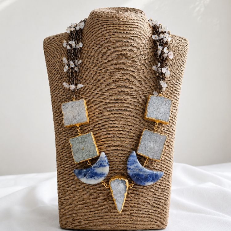 Boho Lapis Moon Cascade Necklace
