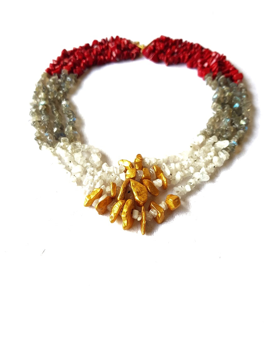 3 Stones Story Necklace (Red)