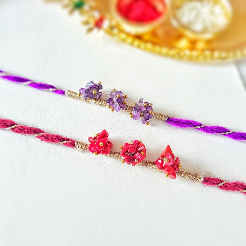 Flower Bunch Stones Handmade Rakhi (Set of 2)