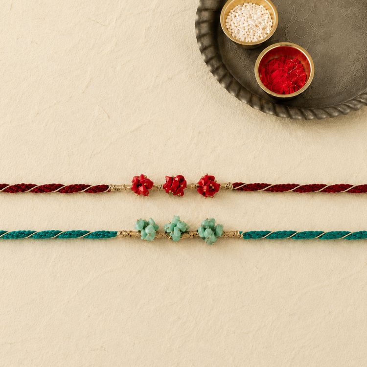 Flower Bunch Stones Handmade Rakhi (Set of 2)