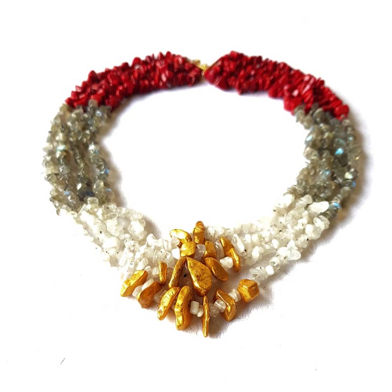 3 Stones Story Necklace (Red)