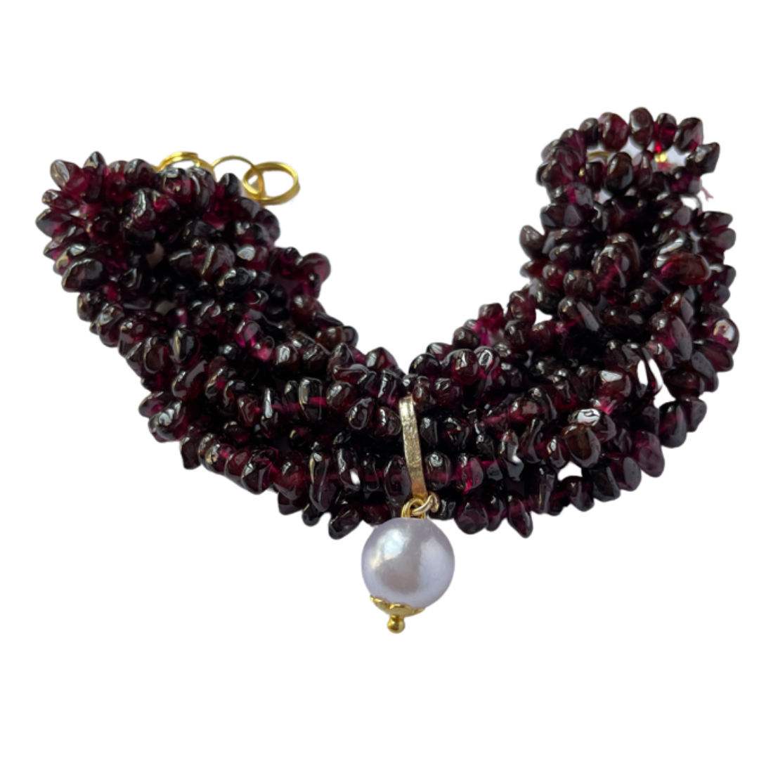 Garnet Stones Pearl Bracelet