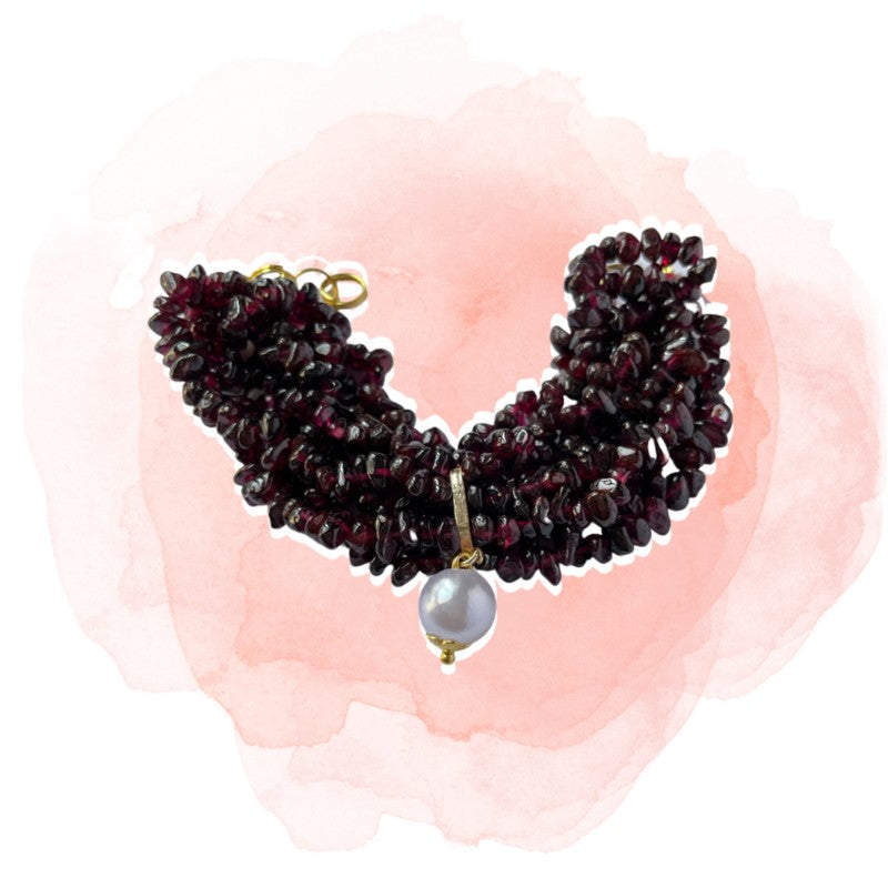 Garnet Stones Pearl Bracelet