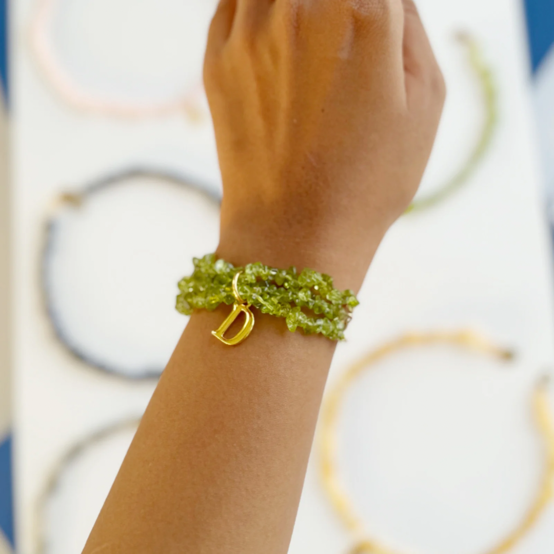 Personalised Green Stone Alphabet Bracelet