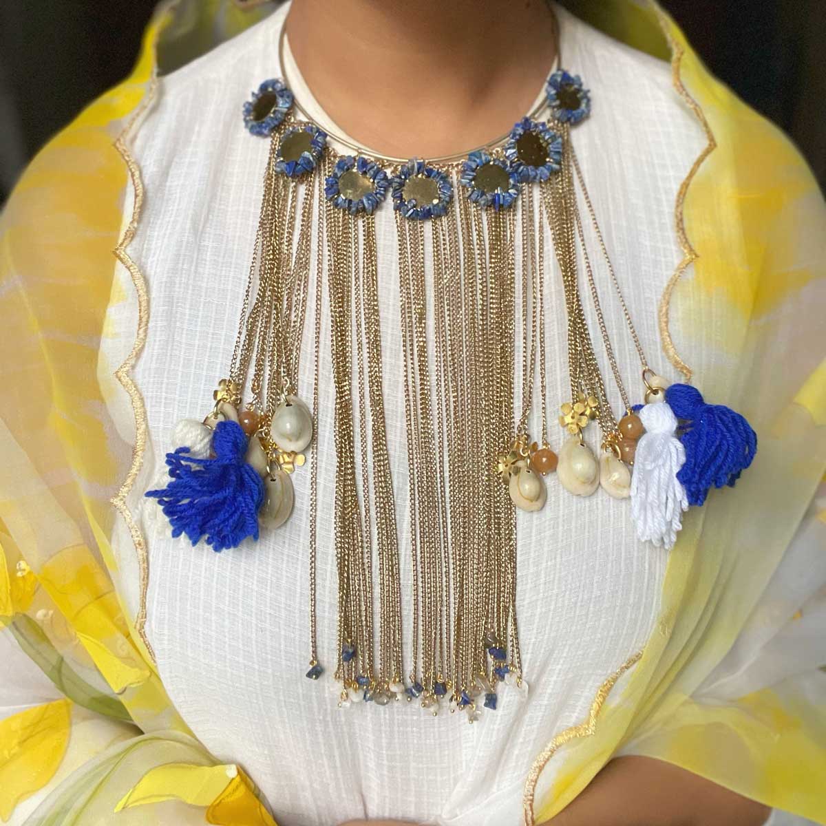 Green Navli Long Statement Necklace