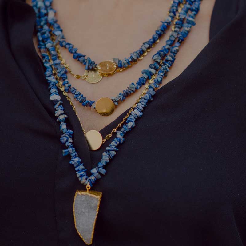 Layered Blue Lapis Coin Necklace