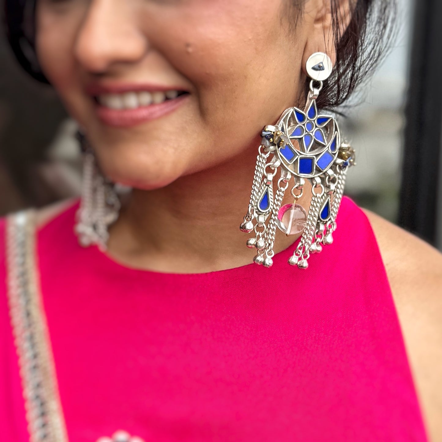 Lajja Long Blue Earrings