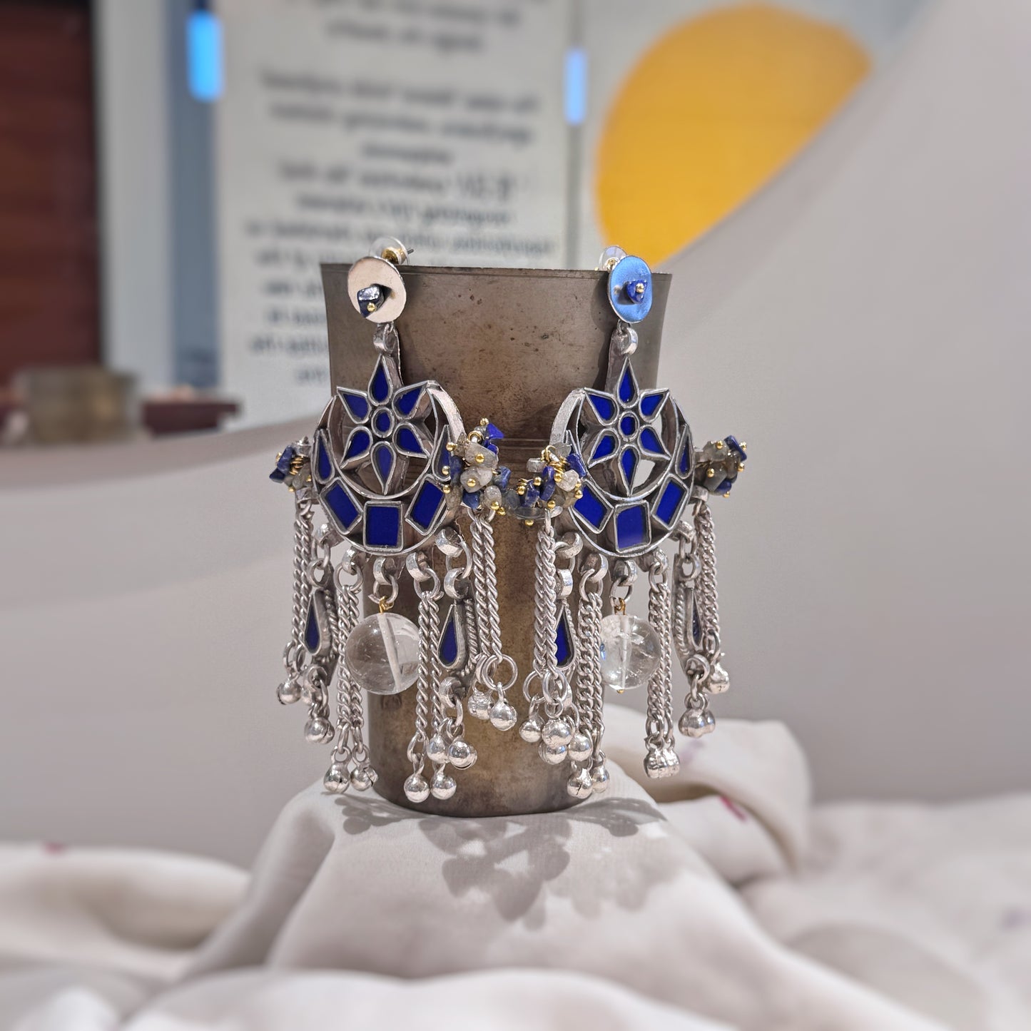 Lajja Long Blue Earrings