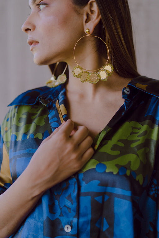 Tota-Mena Green Stone Hoop Earrings