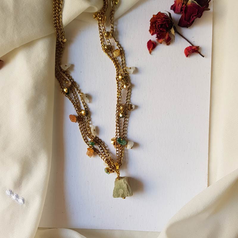 Tricolor Gold Chain Stone Necklace
