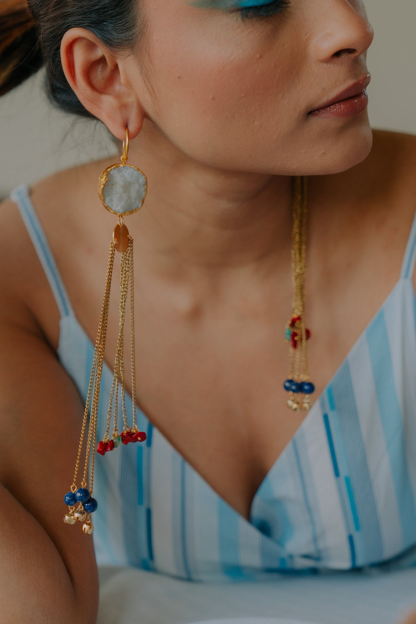 Long Dangling Kashmiri White Earrings