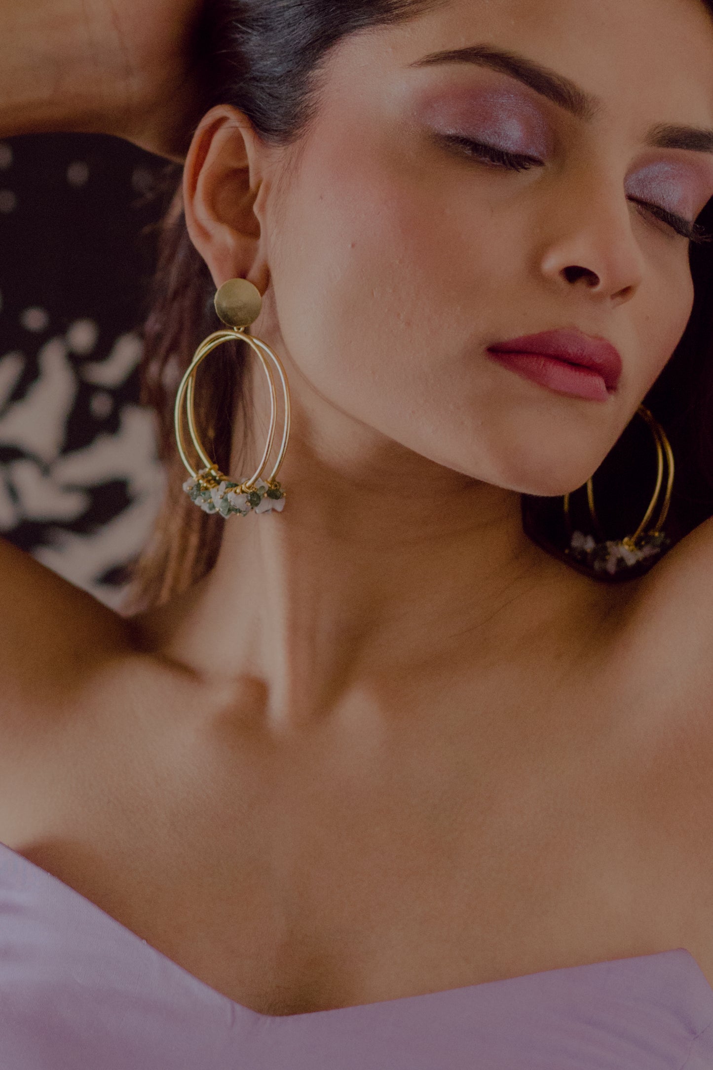 Jade Green Stone Hoop Earrings