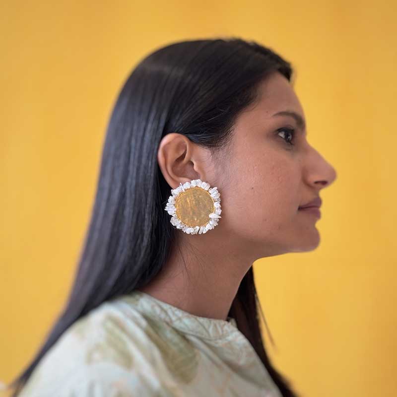 Ivory White Disc Earrings
