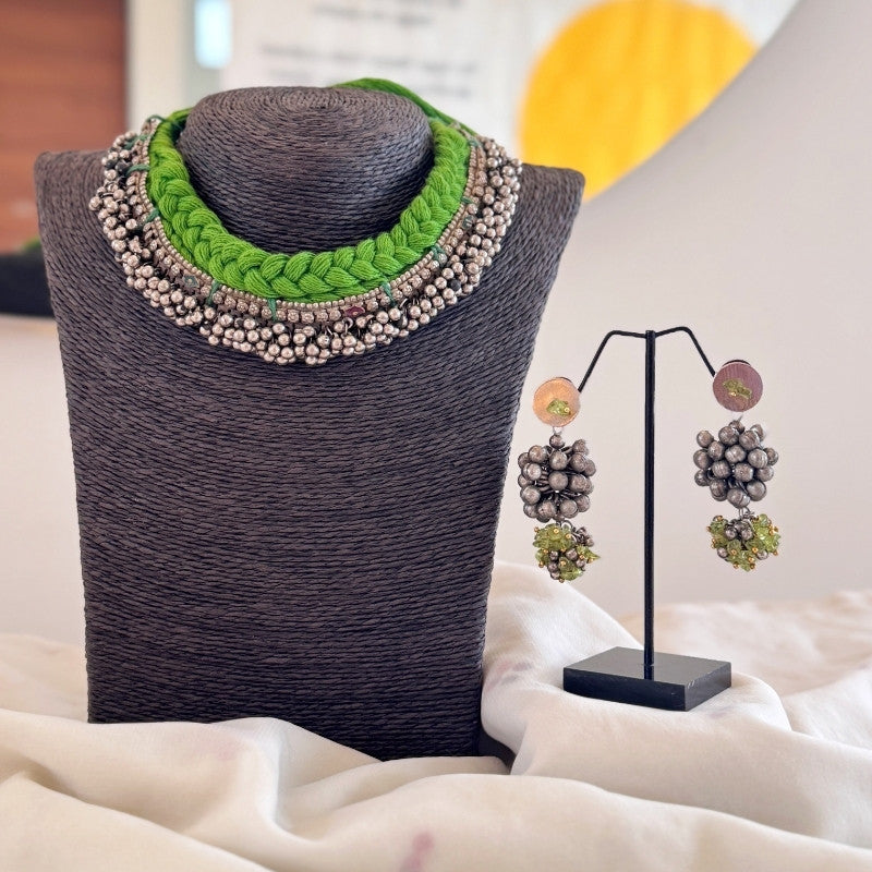Green Leher Jhumki Set