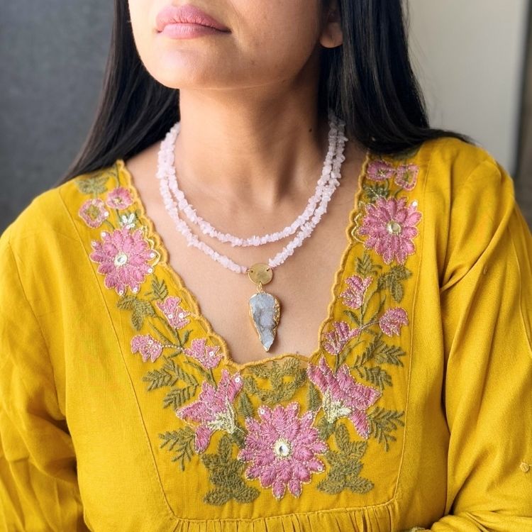 Ethnic Boho Rose Quartz Layered Necklace