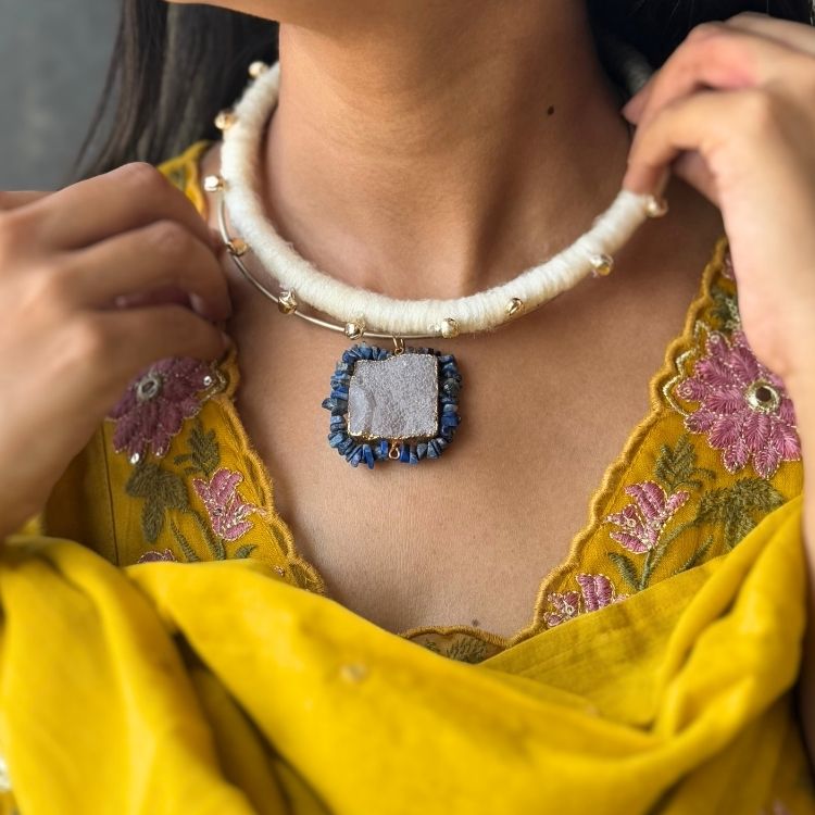 Boho Lapis Agate Choker Necklace | Handmade Gungroo Layer Statement Jewelry