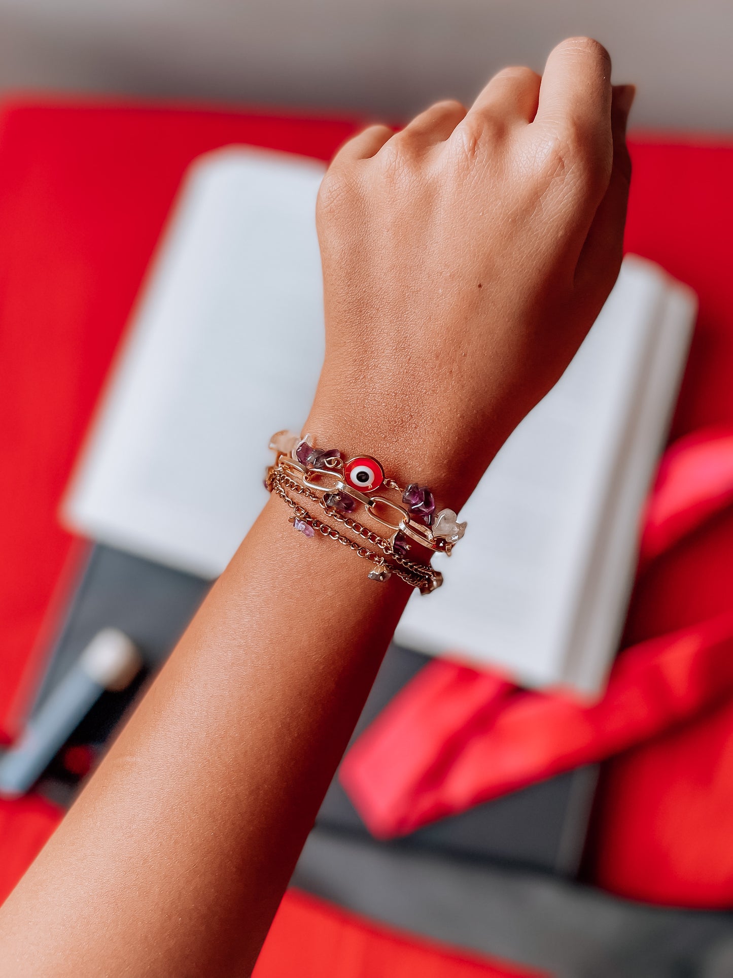 Layered Gold Chain Evil Eye Bracelet