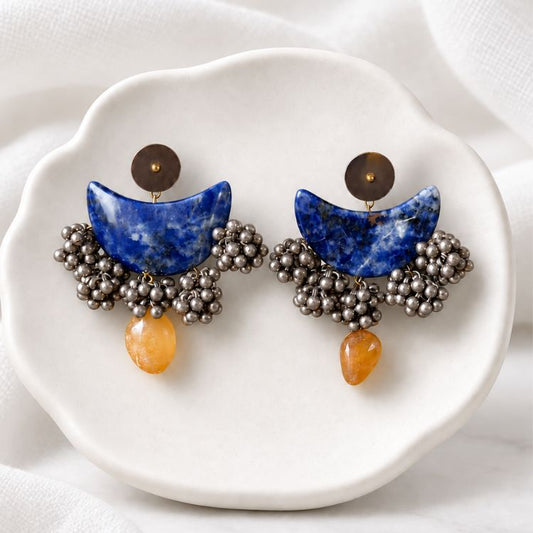 Abstract Blue Hues Chand Earrings