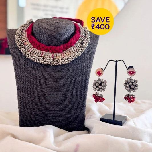 Red Leher Jhumki Set Combo
