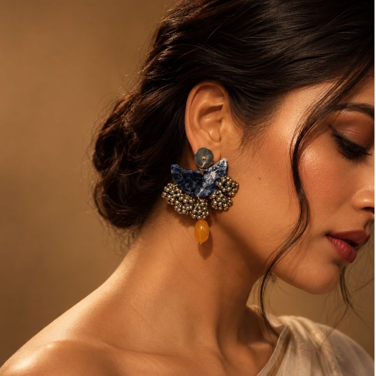 Abstract Blue Hues Chand Earrings