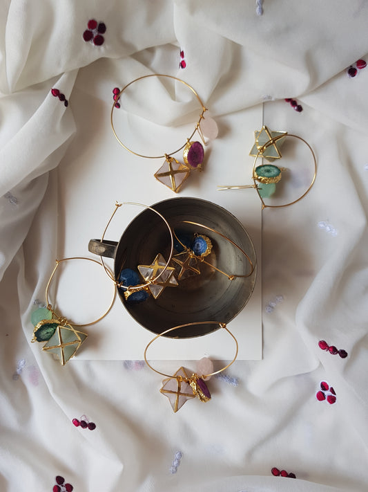 Natural Stone Charm Hoop Earrings