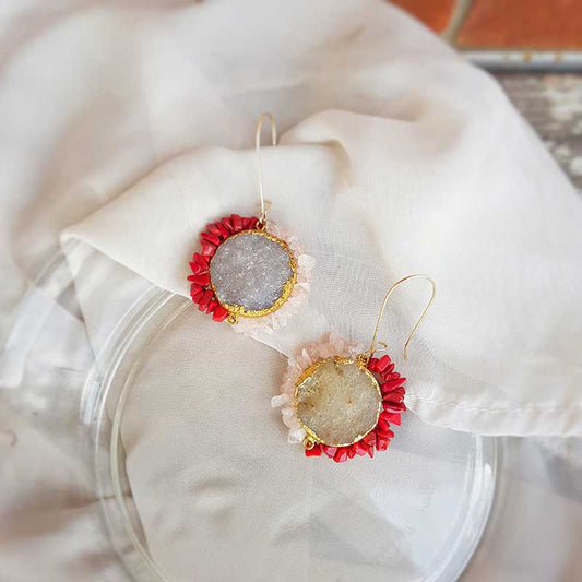 Pink-Red Ombre Stones Dangler Earrings