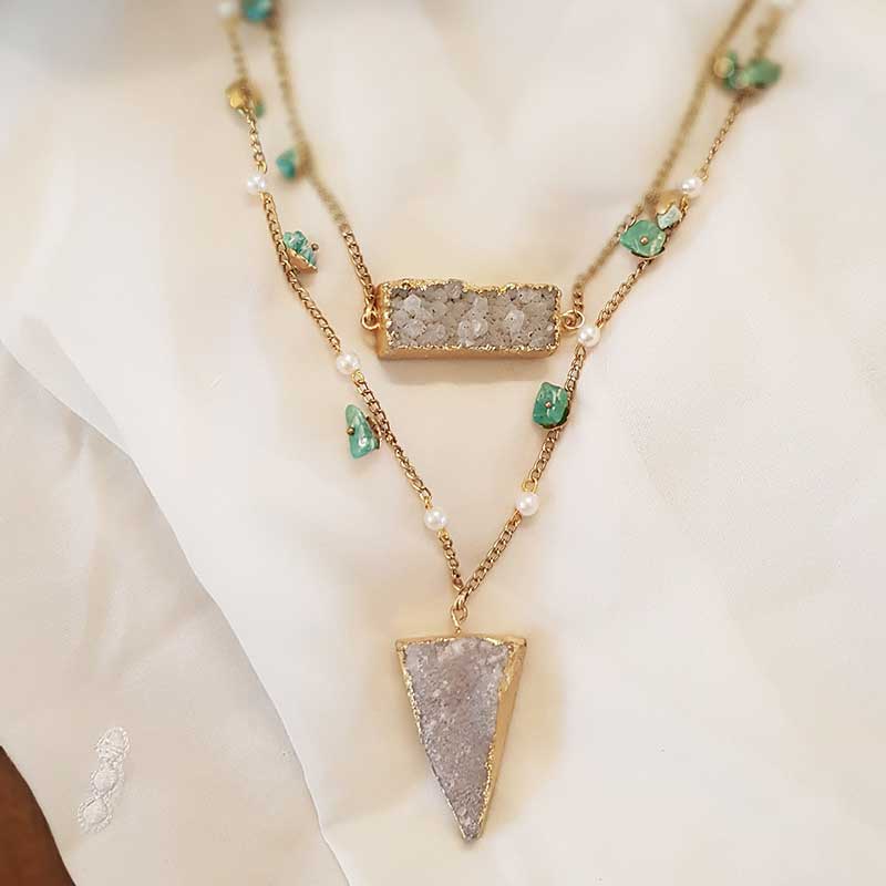 Jasmine White-Green Stones Necklace