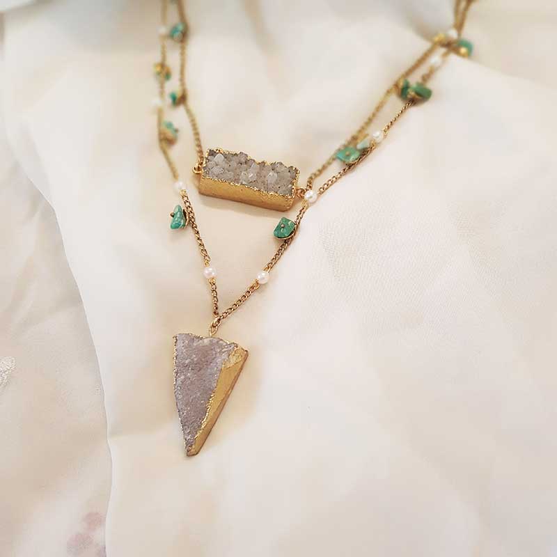 Jasmine White-Green Stones Necklace
