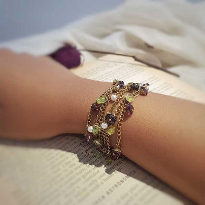 Golden Garnet Stones Layer Bracelet