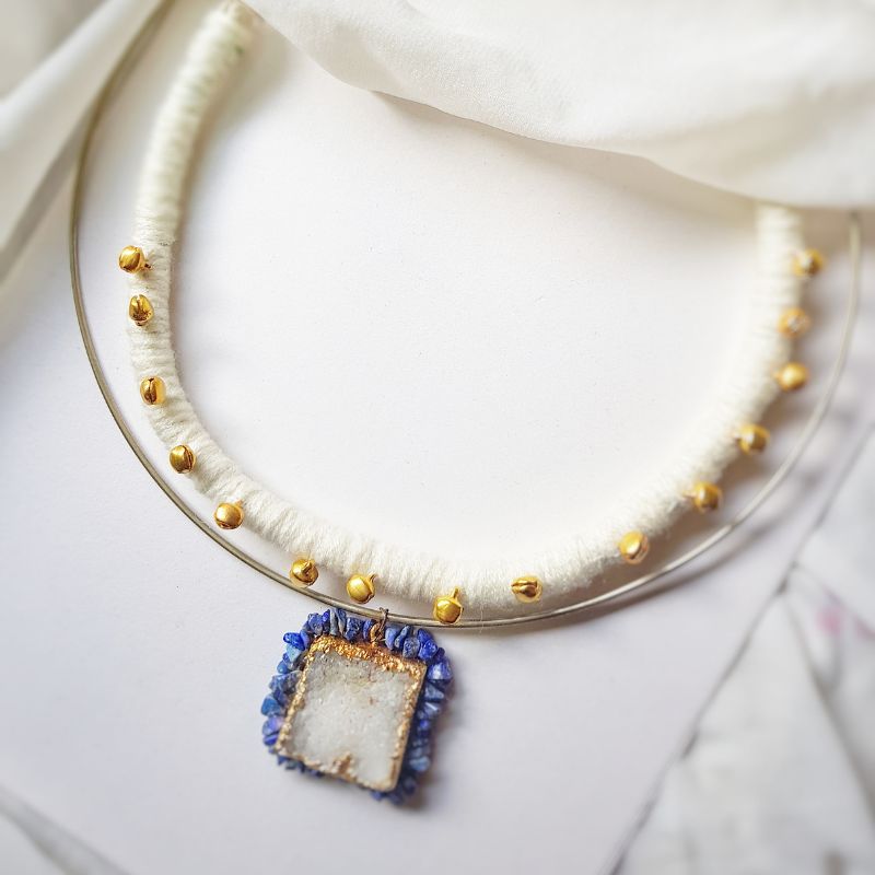 Earthy Hasli With Ocean Blue Stones