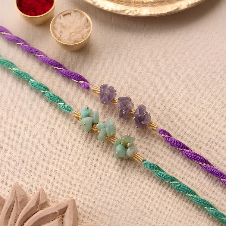 Flower Bunch Stones Handmade Rakhi (Set of 2)