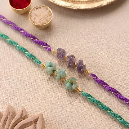 Flower Bunch Stones Handmade Rakhi (Set of 2)