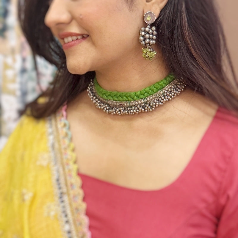 Red Leher Jhumki Set