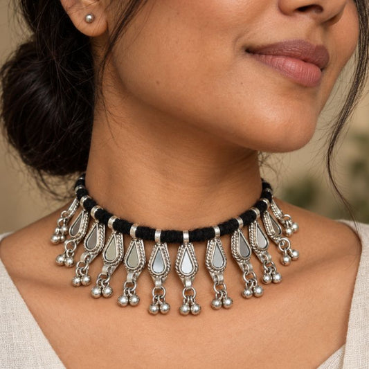 Raas Ratri Black Mirror Necklace