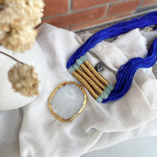 Blue Thread Tibetian Temple Long Necklace