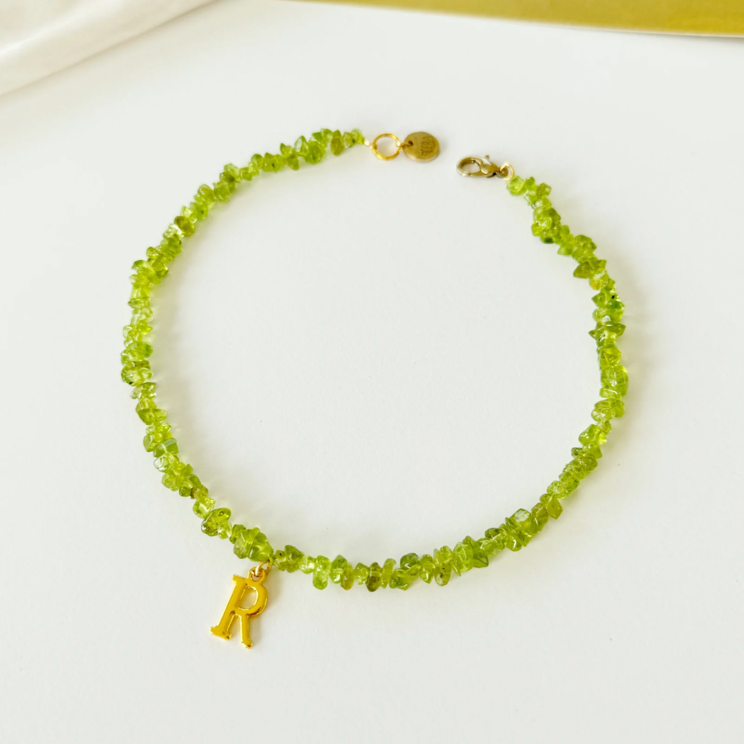 Green Peridot Stone Alphabet Necklace
