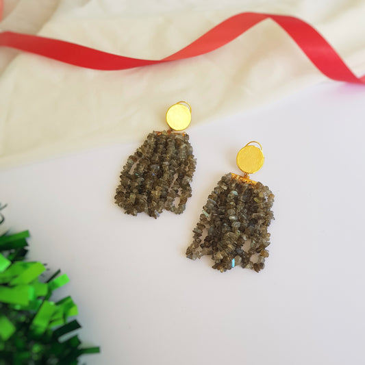 Glitter Dangler Long Grey Earrings