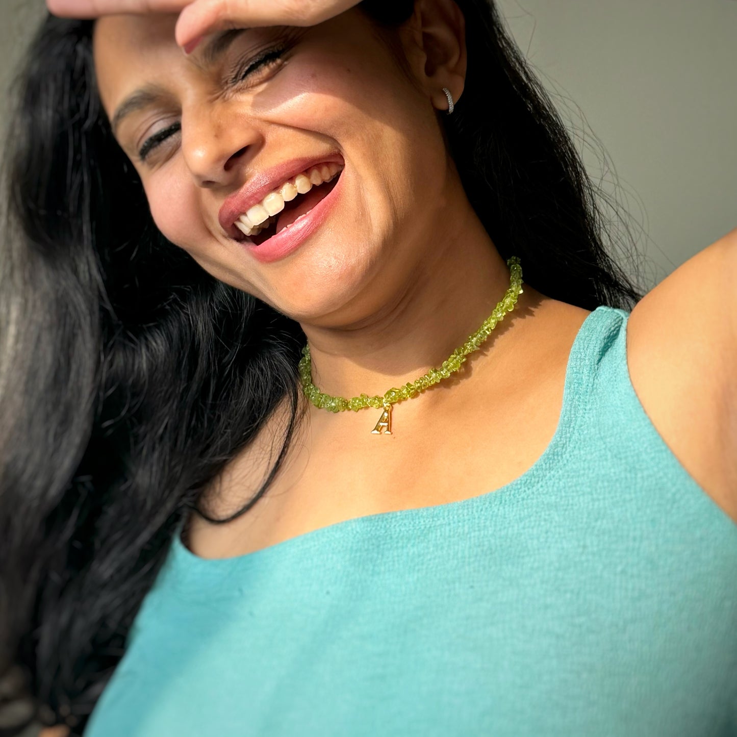 Green Peridot Stone Alphabet Necklace