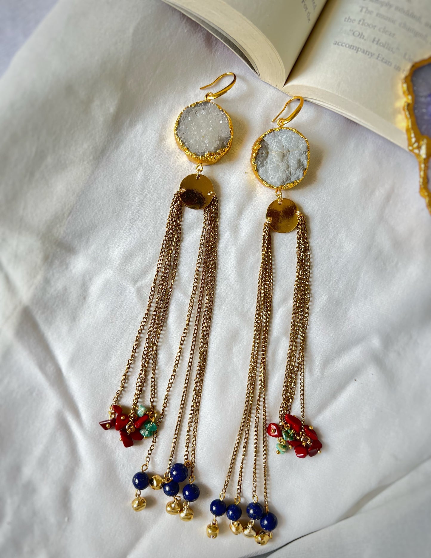 Long Dangling Kashmiri White Earrings
