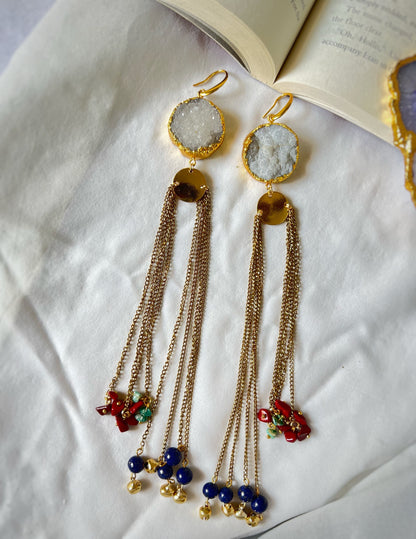 Long Dangling Kashmiri White Earrings
