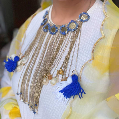 Blue Navli Long Statement Necklace