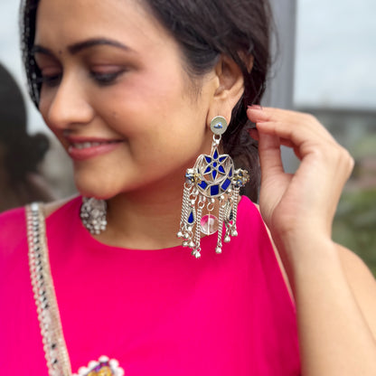 Lajja Long Blue Earrings