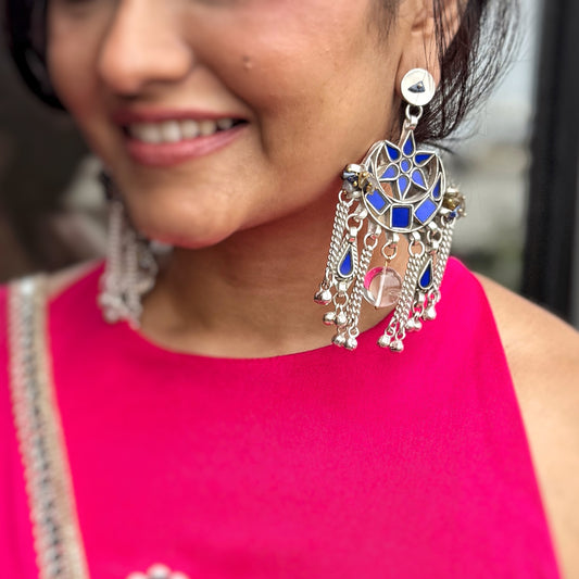 Lajja Long Blue Earrings