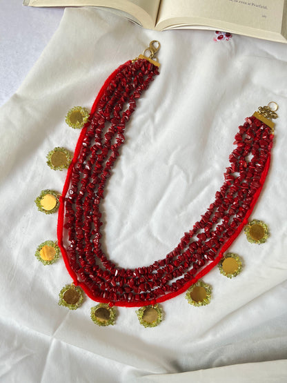 Dangler Red-Green Long Charmer Statement Necklace Set