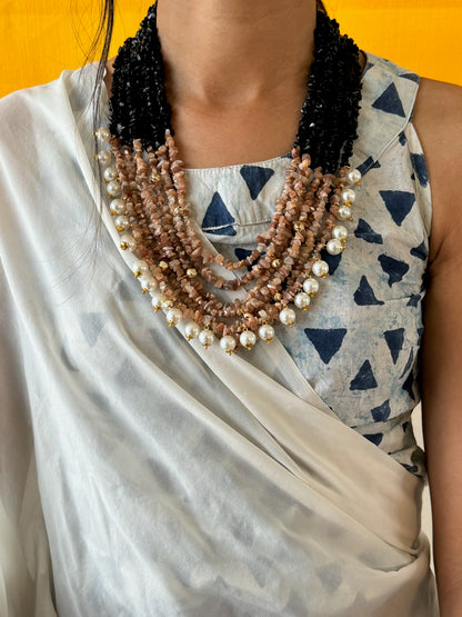 Dual Shade Fusion Pearl Necklace Midnight & Blush Layers