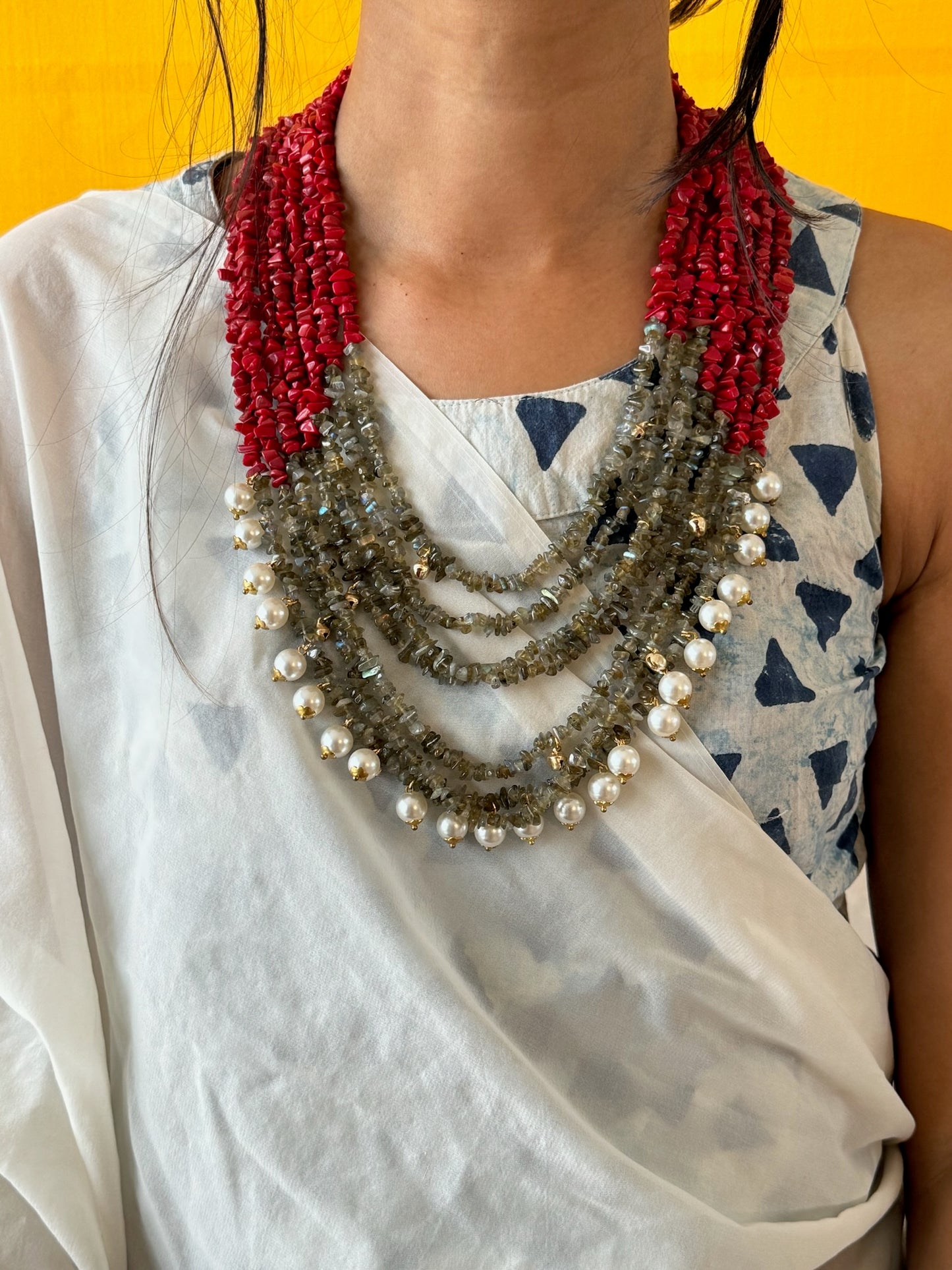 Dual Shade Fusion Pearl Necklace Midnight & Blush Layers