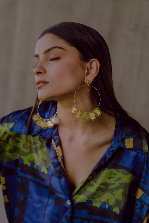 Tota-Mena Green Stone Hoop Earrings