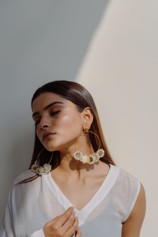 White Sitara Coin Hoop Earrings