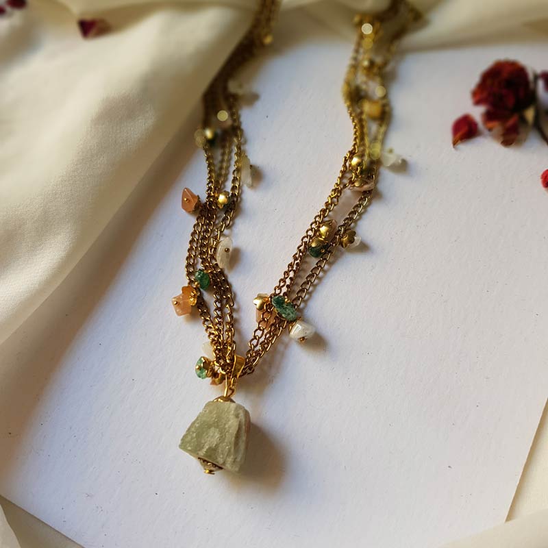 Tricolor Gold Chain Stone Necklace